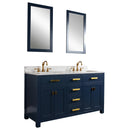 Water Creation Madison 60" Double Sink Carrara White Marble Vanity In Monarch Bluewith Matching Mirror MS60CW06MB-R21000000