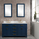 Water Creation Madison 60" Double Sink Carrara White Marble Vanity In Monarch Bluewith F2-0012-06-TL Lavatory Faucet MS60CW06MB-000TL1206