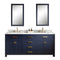 Water Creation Madison 72" Double Sink Carrara White Marble Vanity In Monarch Blue with Matching Mirror MS72CW06MB-R21000000