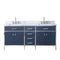 Water Creation Marquis 72" Double Sink Carrara White Marble Countertop Vanity in Monarch Blue MQ72CW01MB-000000000