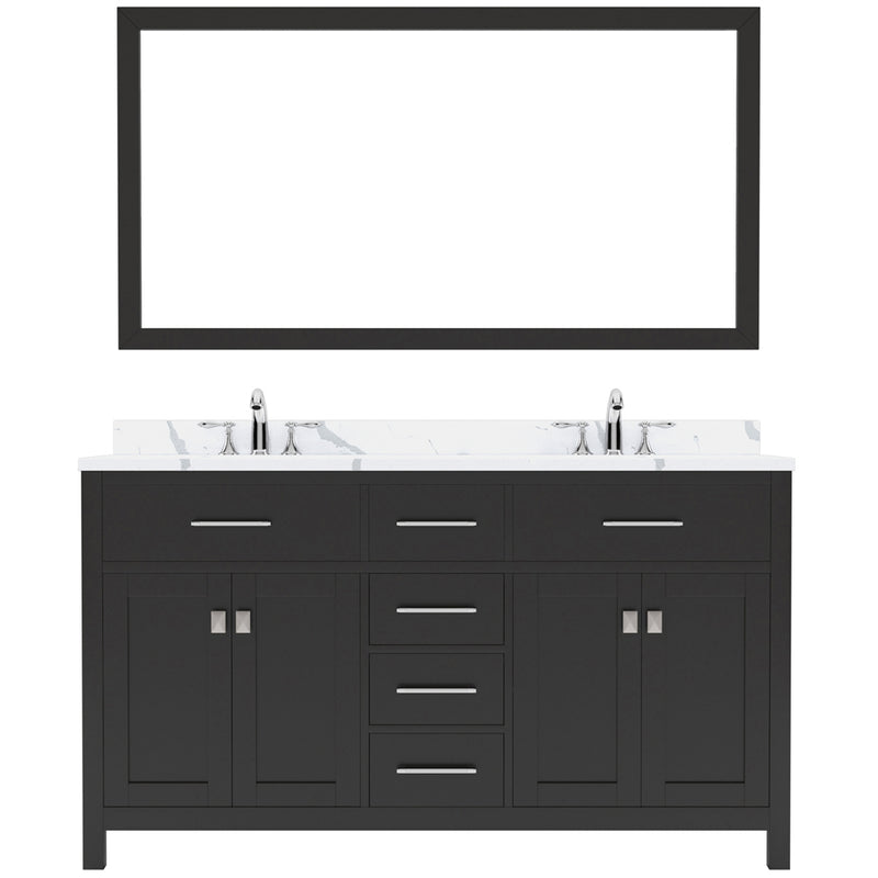 Modern Fittings Caroline 60" Double Bath Vanity with Calacatta Quartz Top and Round Sinks Faucets