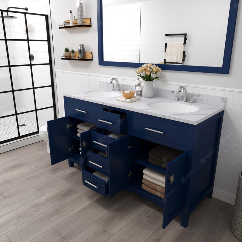 Modern Fittings Caroline 60" Double Bath Vanity with Calacatta Quartz Top and Round Sinks