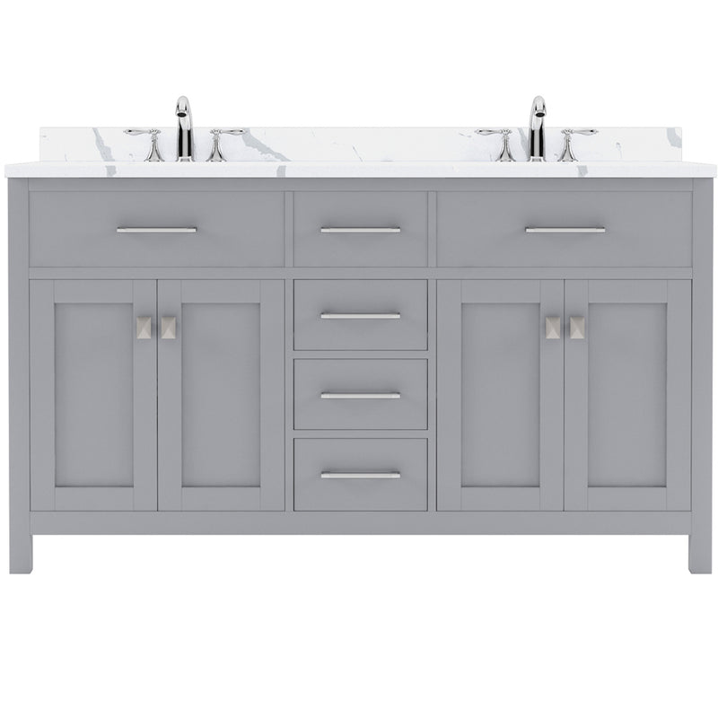 Modern Fittings Caroline 60" Double Bath Vanity with Calacatta Quartz Top and Round Sinks