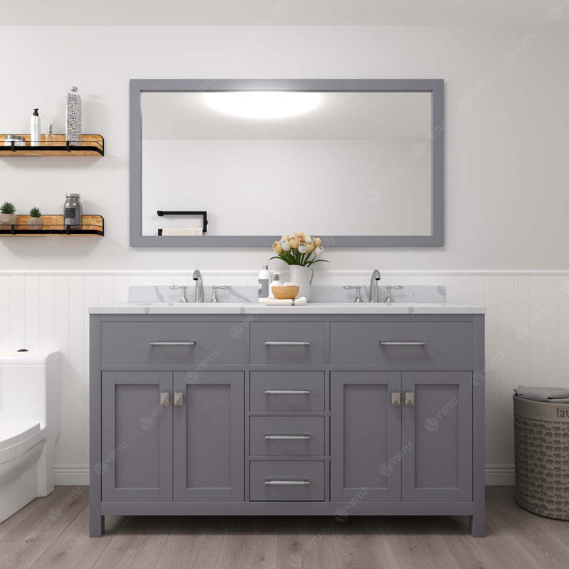 Modern Fittings Caroline 60" Double Bath Vanity with Calacatta Quartz Top and Round Sinks