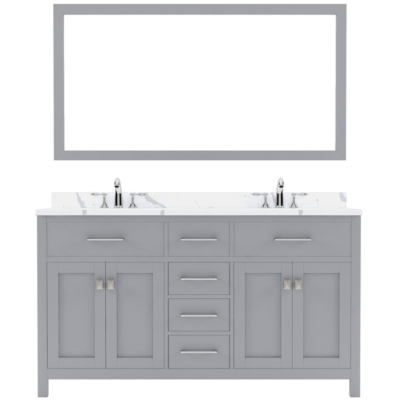 Modern Fittings Caroline 60" Double Bath Vanity with Calacatta Quartz Top and Round Sinks Faucets