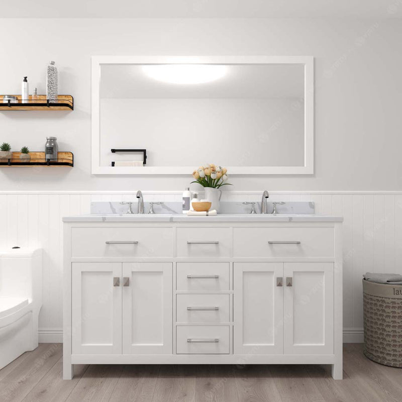 Modern Fittings Caroline 60" Double Bath Vanity with Calacatta Quartz Top and Round Sinks Faucets