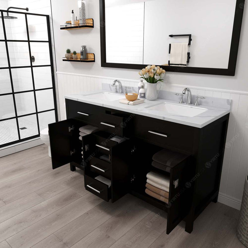 Modern Fittings Caroline 60" Double Bath Vanity with Calacatta Quartz Top and Square Sinks Faucets