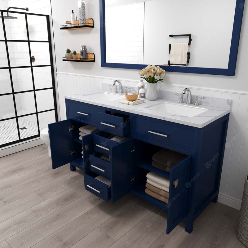 Modern Fittings Caroline 60" Double Bath Vanity with Calacatta Quartz Top and Square Sinks Faucets