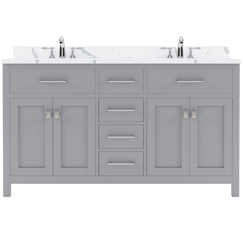 Modern Fittings Caroline 60" Double Bath Vanity with Calacatta Quartz Top and Square Sinks