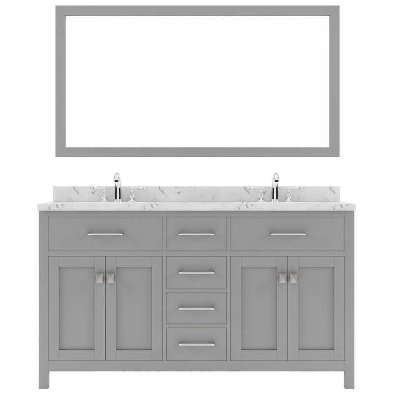 Modern Fittings Caroline 60" Double Bath Vanity with Cultured Marble Quartz Top and Round Sinks Faucets