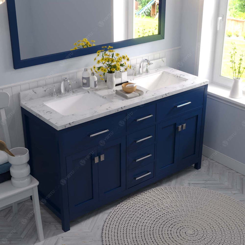 Modern Fittings Caroline 60" Double Bath Vanity with Cultured Marble Quartz Top and Square Sinks Faucets