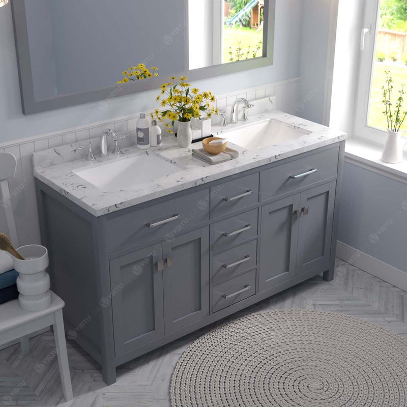 Modern Fittings Caroline 60" Double Bath Vanity with Cultured Marble Quartz Top and Square Sinks