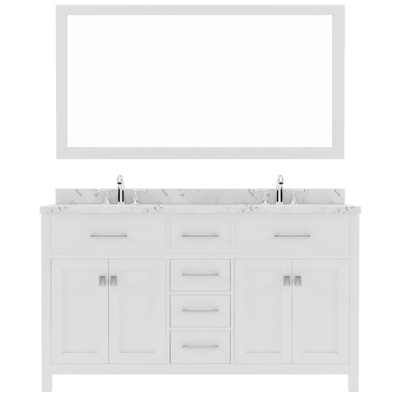 Modern Fittings Caroline 60" Double Bath Vanity with Cultured Marble Quartz Top and Square Sinks Faucets