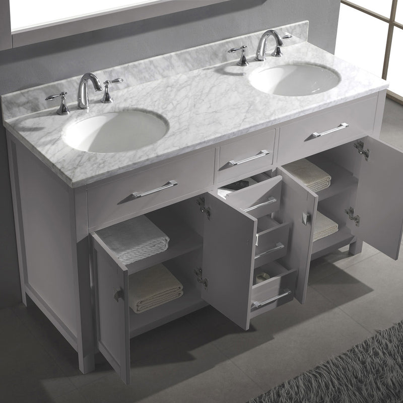 Modern Fittings Caroline 60" Double Bath Vanity with Marble Top and Round Sinks Faucets