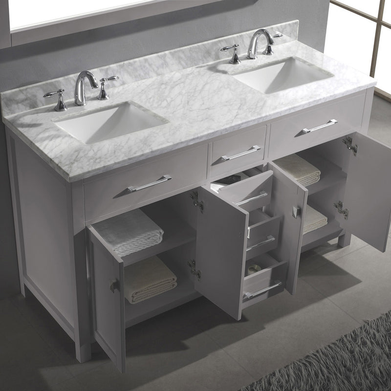 Modern Fittings Caroline 60" Double Bath Vanity with Marble Top and Square Sinks Faucets