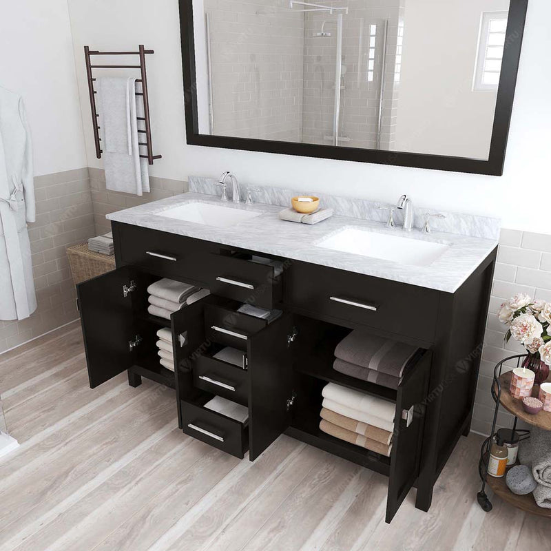 Modern Fittings Caroline 60" Double Bath Vanity with Marble Top and Square Sinks Faucets