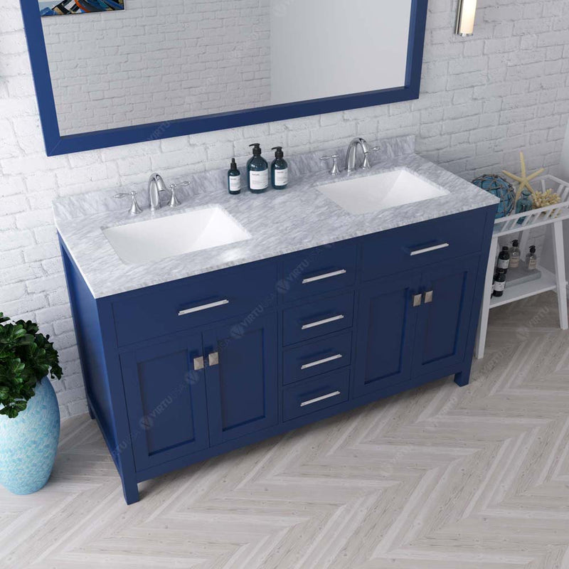 Modern Fittings Caroline 60" Double Bath Vanity with Marble Top and Square Sinks Faucets