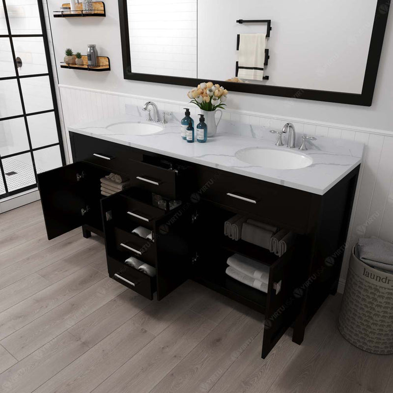 Modern Fittings Caroline 72" Double Bath Vanity with Calacatta Quartz Top and Round Sinks Faucets