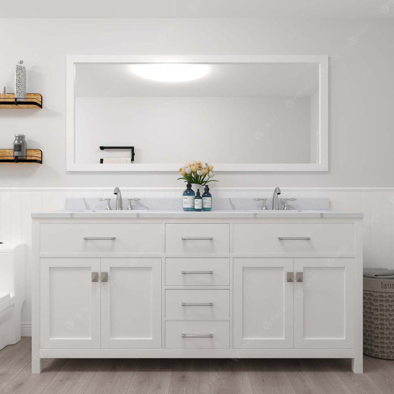 Modern Fittings Caroline 72" Double Bath Vanity with Calacatta Quartz Top and Round Sinks