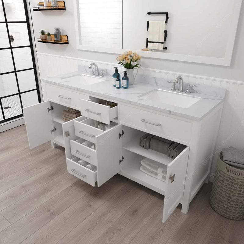 Modern Fittings Caroline 72" Double Bath Vanity with Calacatta Quartz Top and Square Sinks Faucets