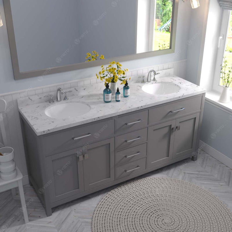 Modern Fittings Caroline 72" Double Bath Vanity with Cultured Marble Quartz Top and Round Sinks Faucets