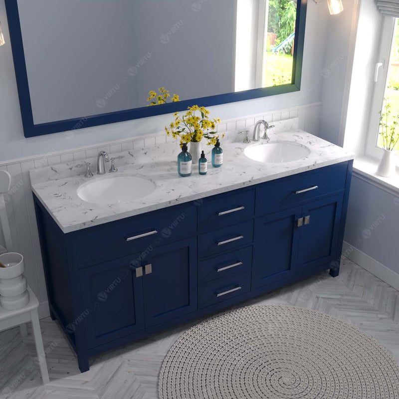 Modern Fittings Caroline 72" Double Bath Vanity with Cultured Marble Quartz Top and Round Sinks Faucets