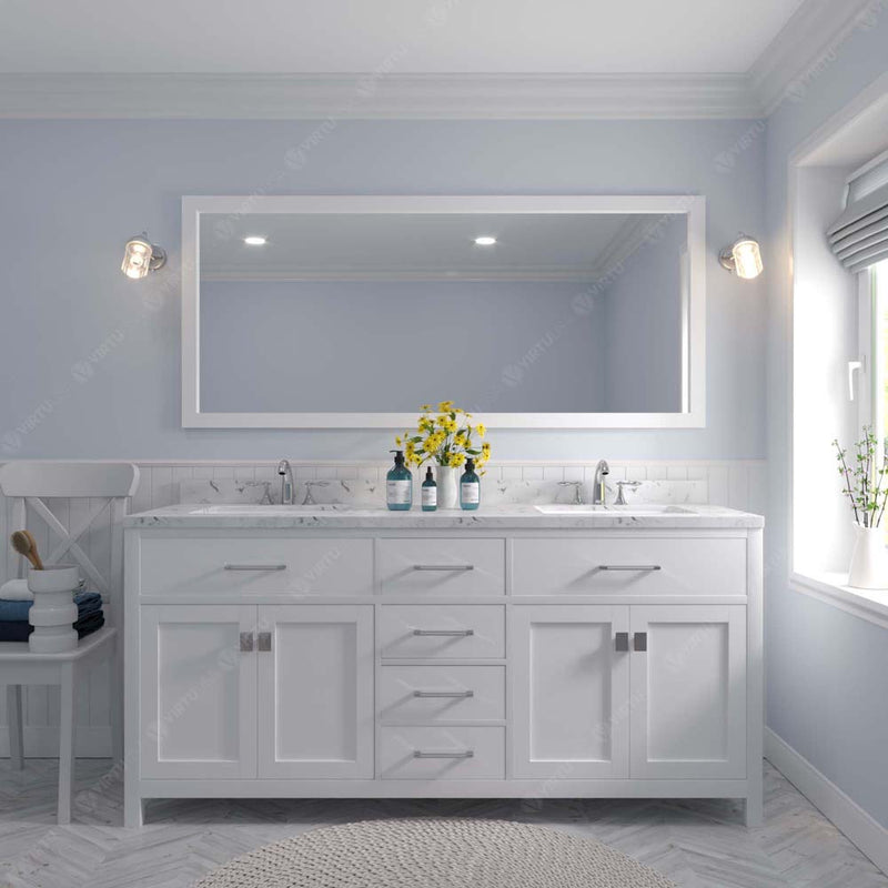 Modern Fittings Caroline 72" Double Bath Vanity with Cultured Marble Quartz Top and Round Sinks Faucets