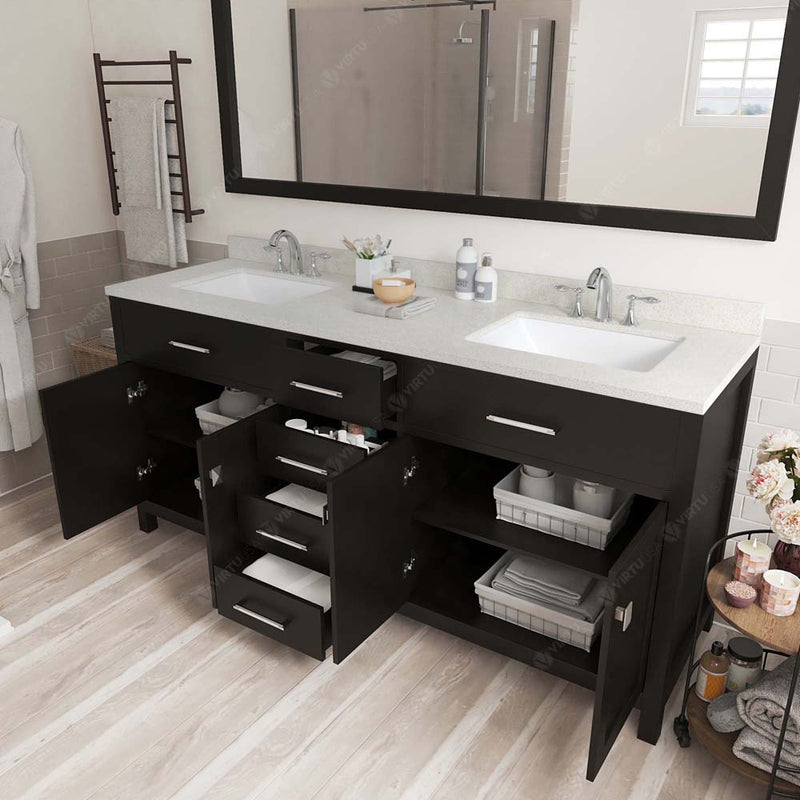 Modern Fittings Caroline 72" Double Bath Vanity with Quartz Top and Square Sinks Faucets