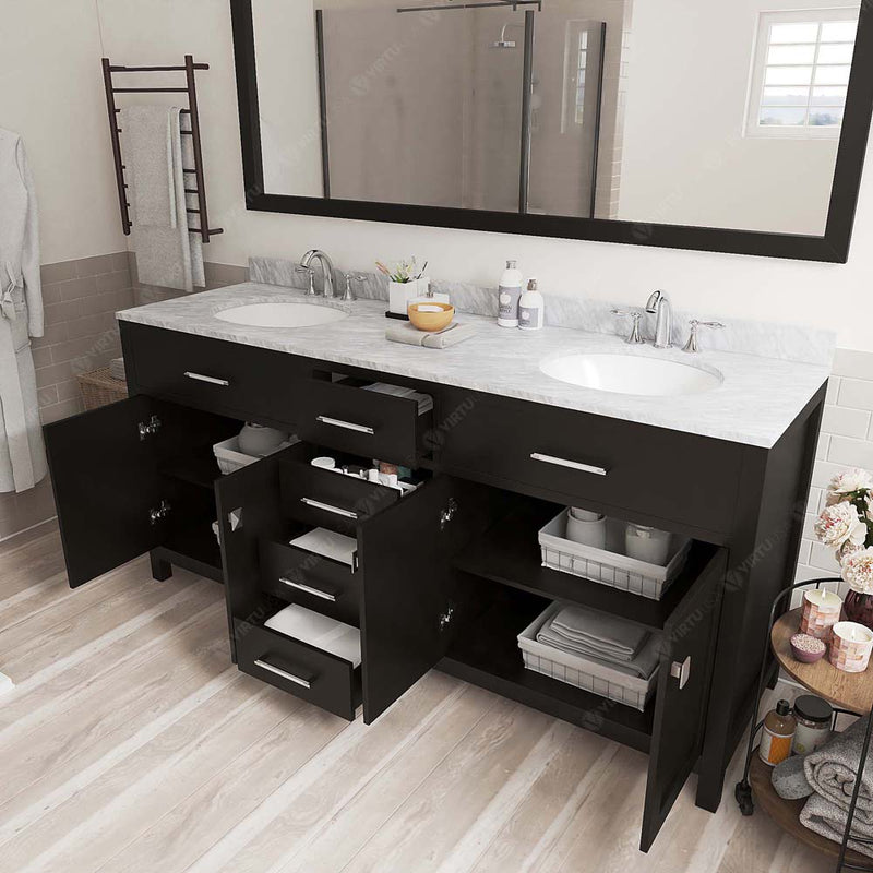 Modern Fittings Caroline 72" Double Bath Vanity with Marble Top and Round Sinks Faucets