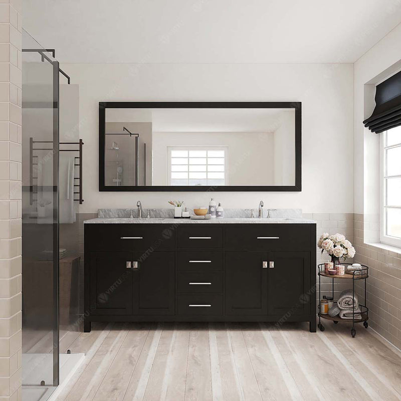 Modern Fittings Caroline 72" Double Bath Vanity with Marble Top and Square Sinks Faucets