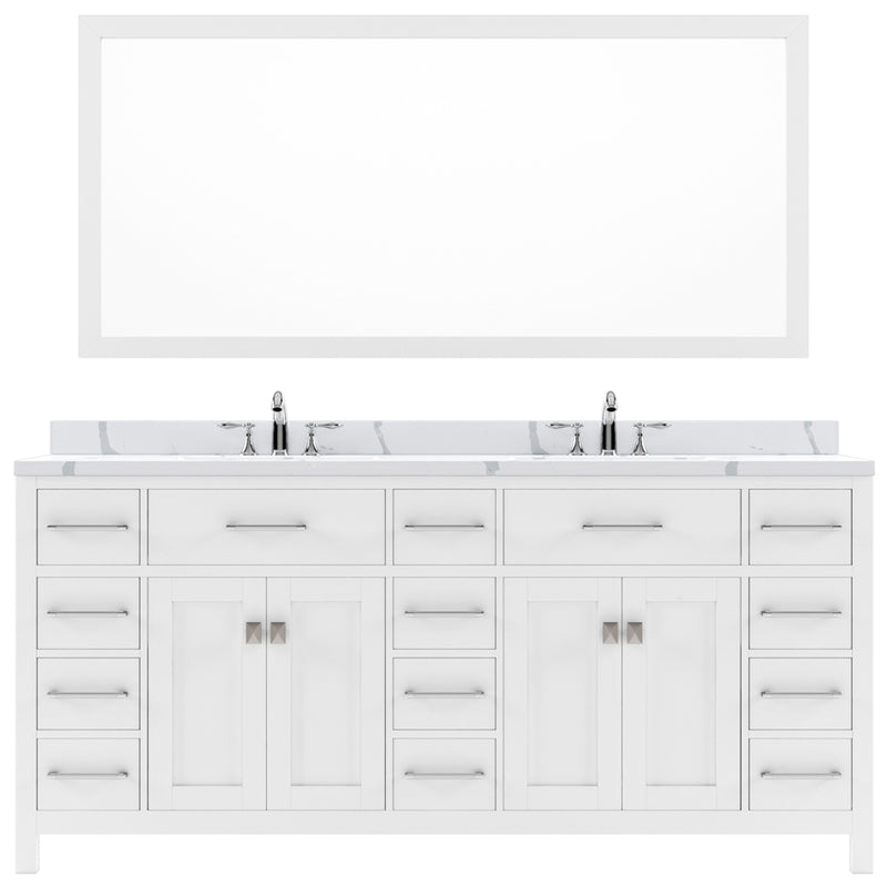 Modern Fittings Caroline Parkway 72" Double Bath Vanity with Calacatta Quartz Top and Round Sinks Faucets