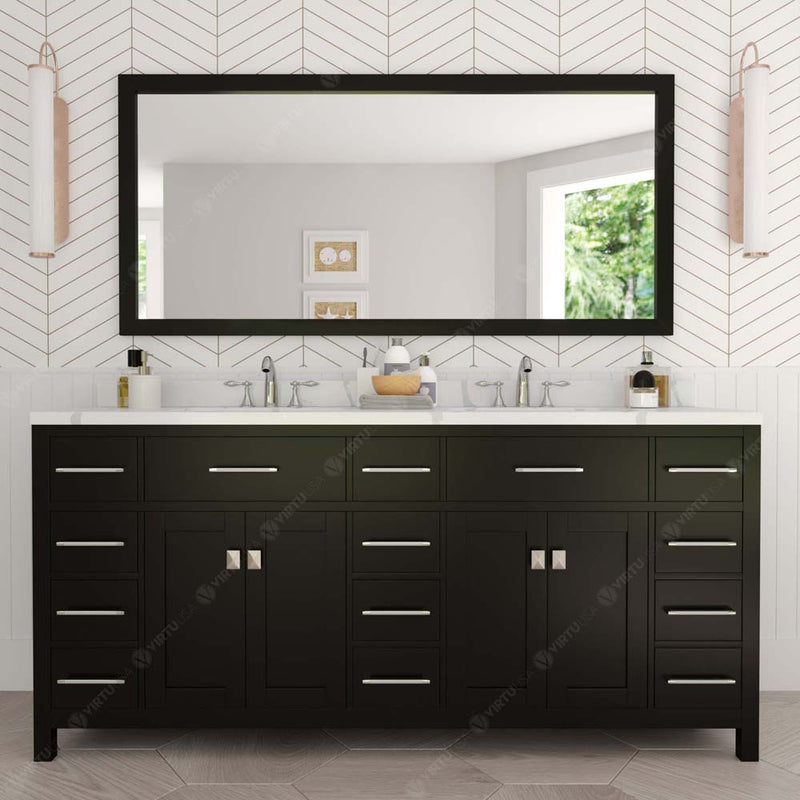 Modern Fittings Caroline Parkway 72" Double Bath Vanity with Calacatta Quartz Top and Square Sinks Faucets