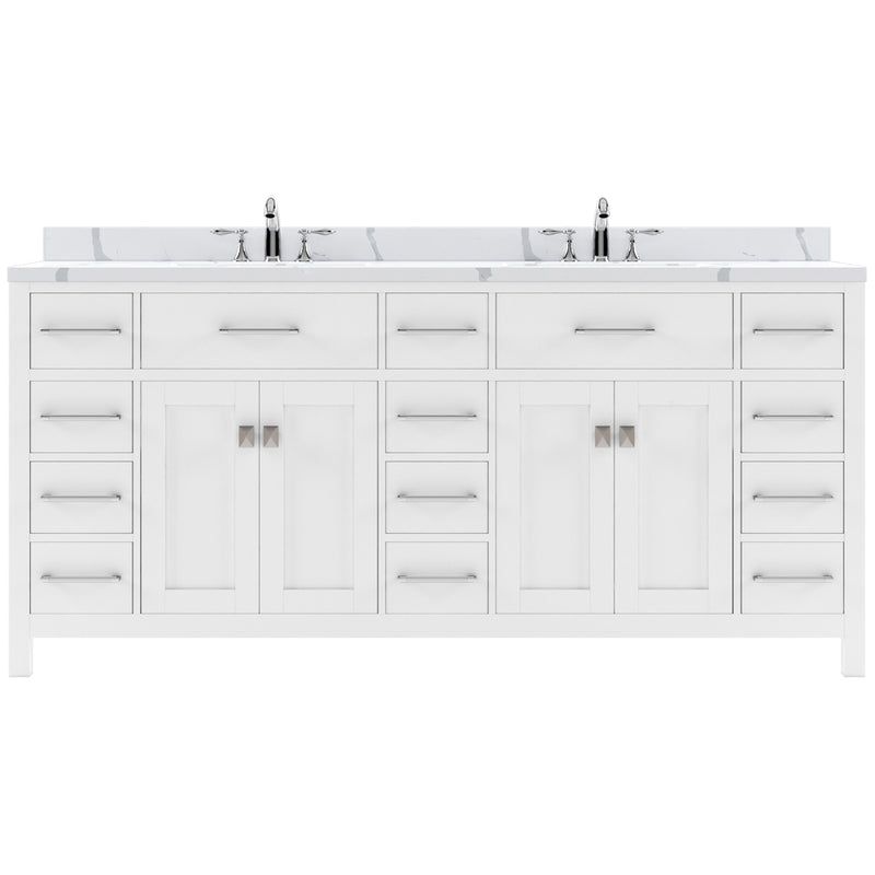 Modern Fittings Caroline Parkway 72" Double Bath Vanity with Calacatta Quartz Top and Square Sinks