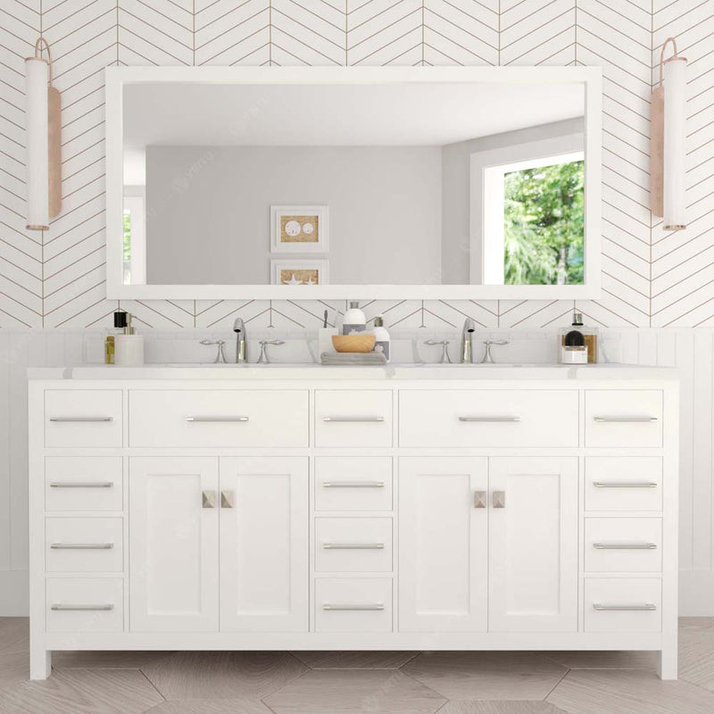 Modern Fittings Caroline Parkway 72" Double Bath Vanity with Calacatta Quartz Top and Square Sinks Faucets