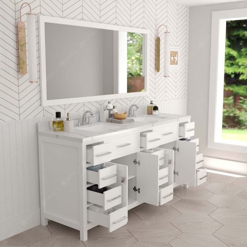 Modern Fittings Caroline Parkway 72" Double Bath Vanity with Calacatta Quartz Top and Square Sinks Faucets