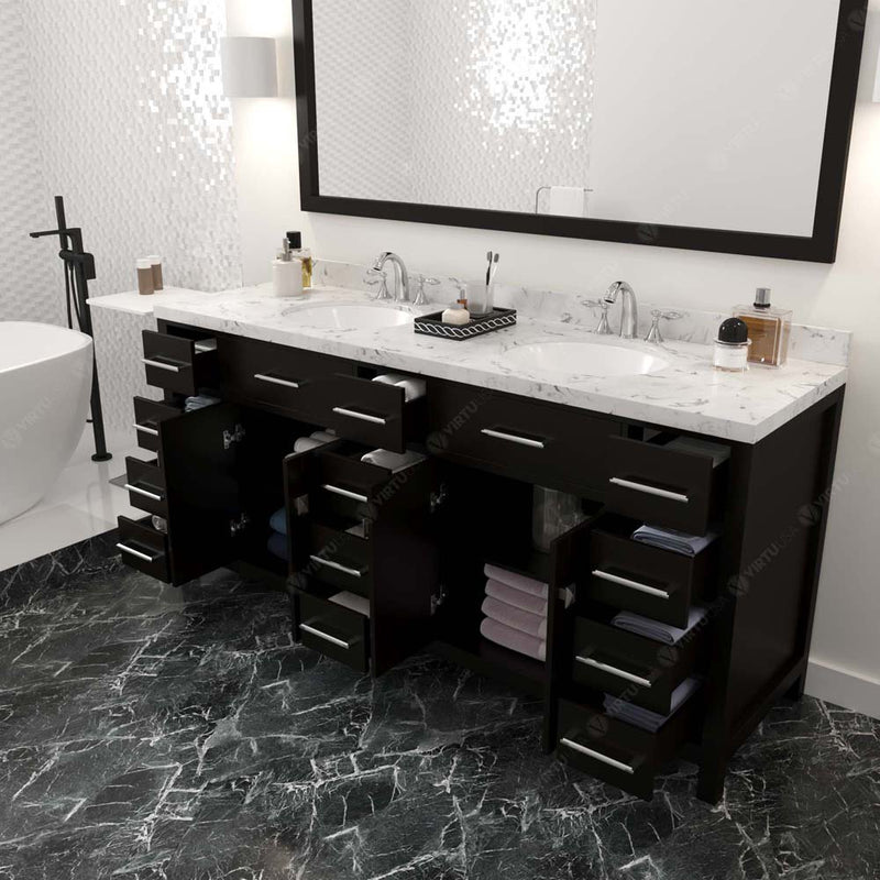 Modern Fittings Caroline Parkway 72" Double Bath Vanity with Cultured Marble Quartz Top and Round Sinks Faucets