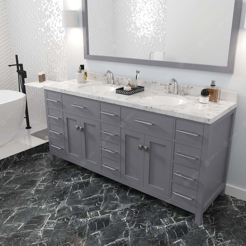 Modern Fittings Caroline Parkway 72" Double Bath Vanity with Cultured Marble Quartz Top and Round Sinks Faucets