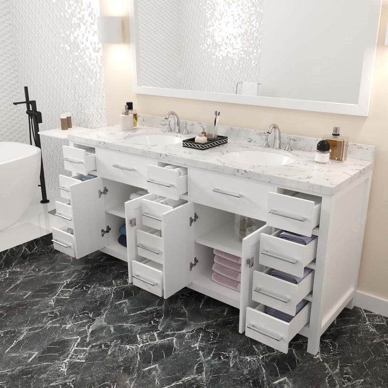 Modern Fittings Caroline Parkway 72" Double Bath Vanity with Cultured Marble Quartz Top and Round Sinks Faucets