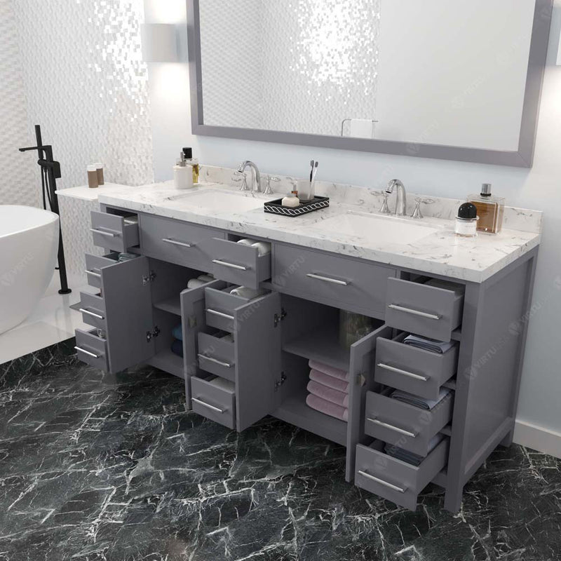 Modern Fittings Caroline Parkway 72" Double Bath Vanity with Cultured Marble Quartz Top and Square Sinks