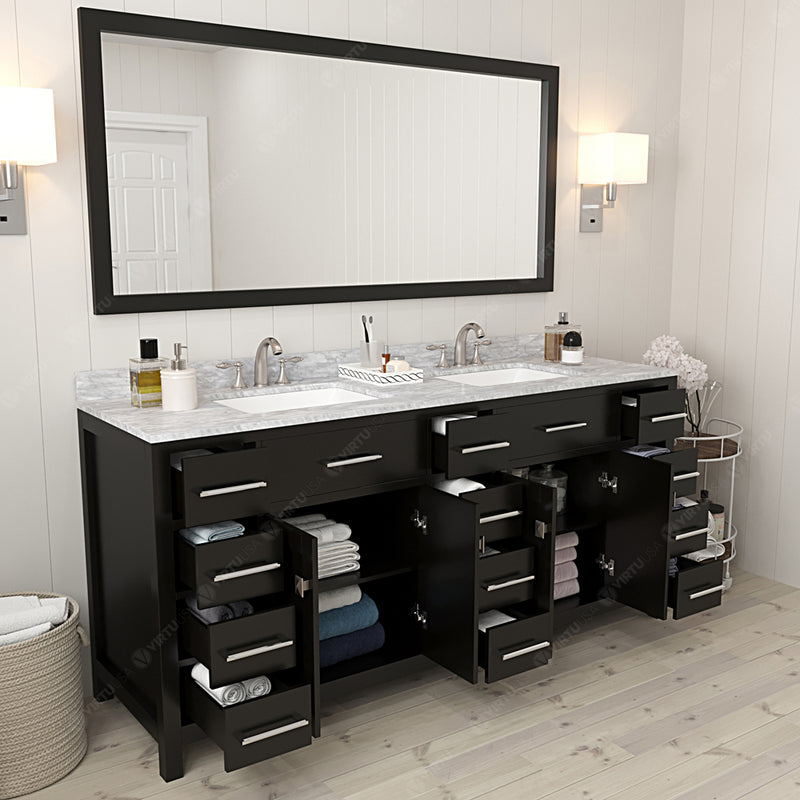 Modern Fittings Caroline Parkway 72" Double Bath Vanity with Marble Top and Square Sinks Faucets