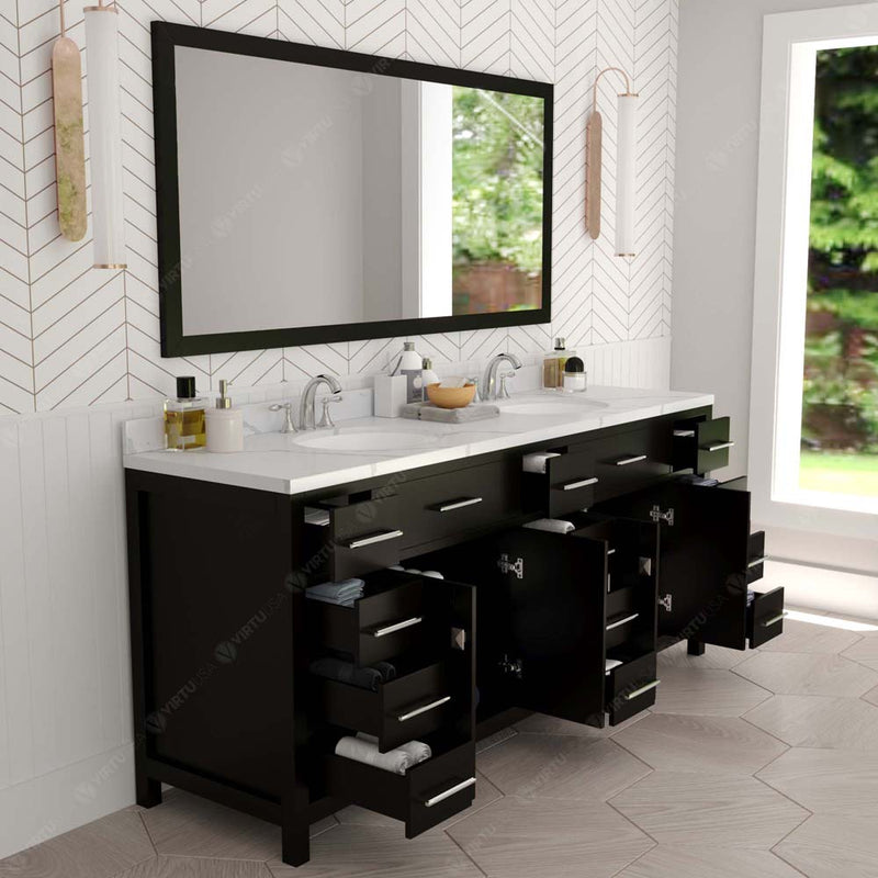 Modern Fittings Caroline Parkway 78" Double Bath Vanity with Calacatta Quartz Top and Round Sinks Faucets