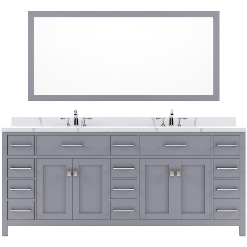 Modern Fittings Caroline Parkway 78" Double Bath Vanity with Calacatta Quartz Top and Round Sinks Faucets