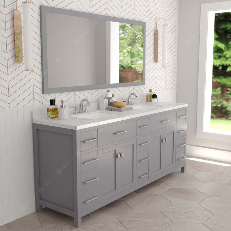 Modern Fittings Caroline Parkway 78" Double Bath Vanity with Calacatta Quartz Top and Square Sinks