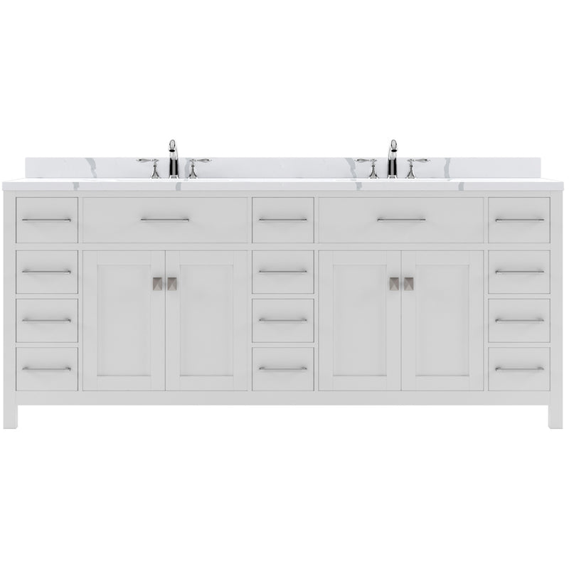 Modern Fittings Caroline Parkway 78" Double Bath Vanity with Calacatta Quartz Top and Square Sinks