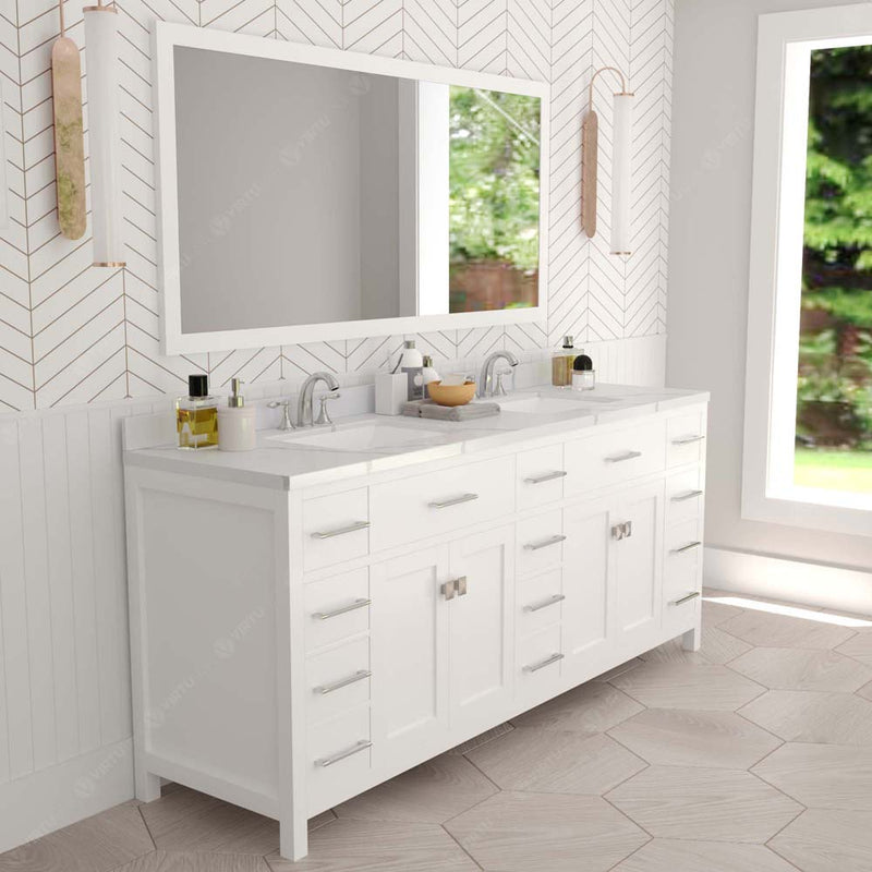 Modern Fittings Caroline Parkway 78" Double Bath Vanity with Calacatta Quartz Top and Square Sinks