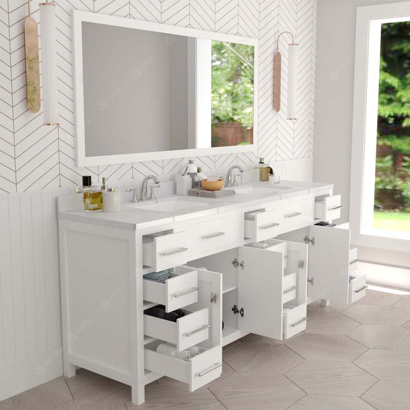 Modern Fittings Caroline Parkway 78" Double Bath Vanity with Calacatta Quartz Top and Square Sinks Faucets