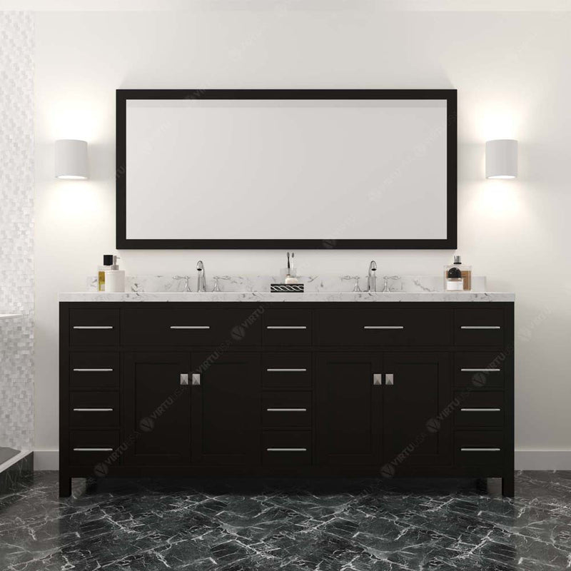 Modern Fittings Caroline Parkway 78" Double Bath Vanity with Cultured Marble Quartz Top and Square Sinks Faucets