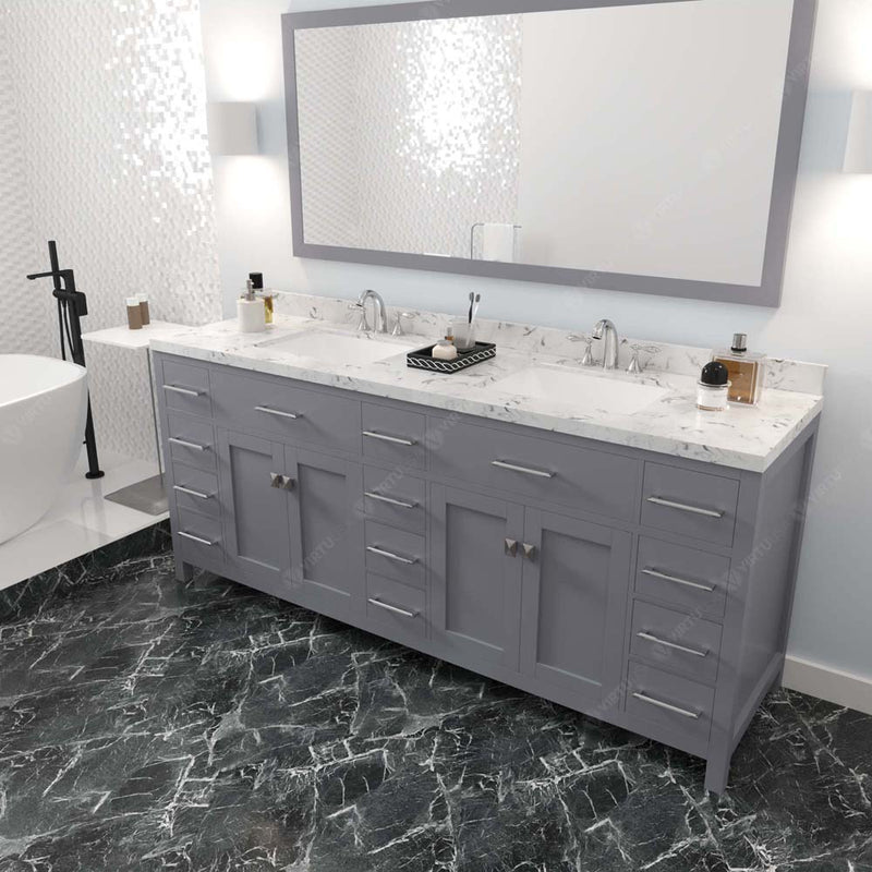 Modern Fittings Caroline Parkway 78" Double Bath Vanity with Cultured Marble Quartz Top and Square Sinks Faucets