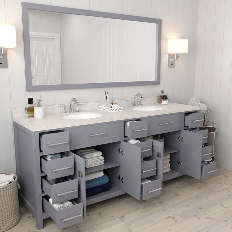 Modern Fittings Caroline Parkway 78" Double Bath Vanity with Quartz Top and Round Sinks Faucets