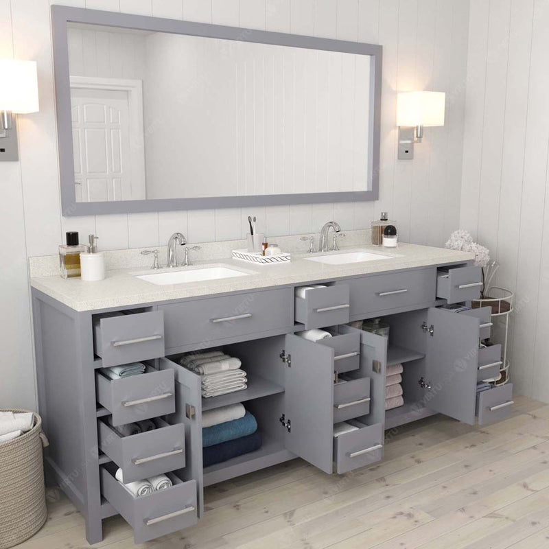 Modern Fittings Caroline Parkway 78" Double Bath Vanity with Quartz Top and Square Sinks Faucets